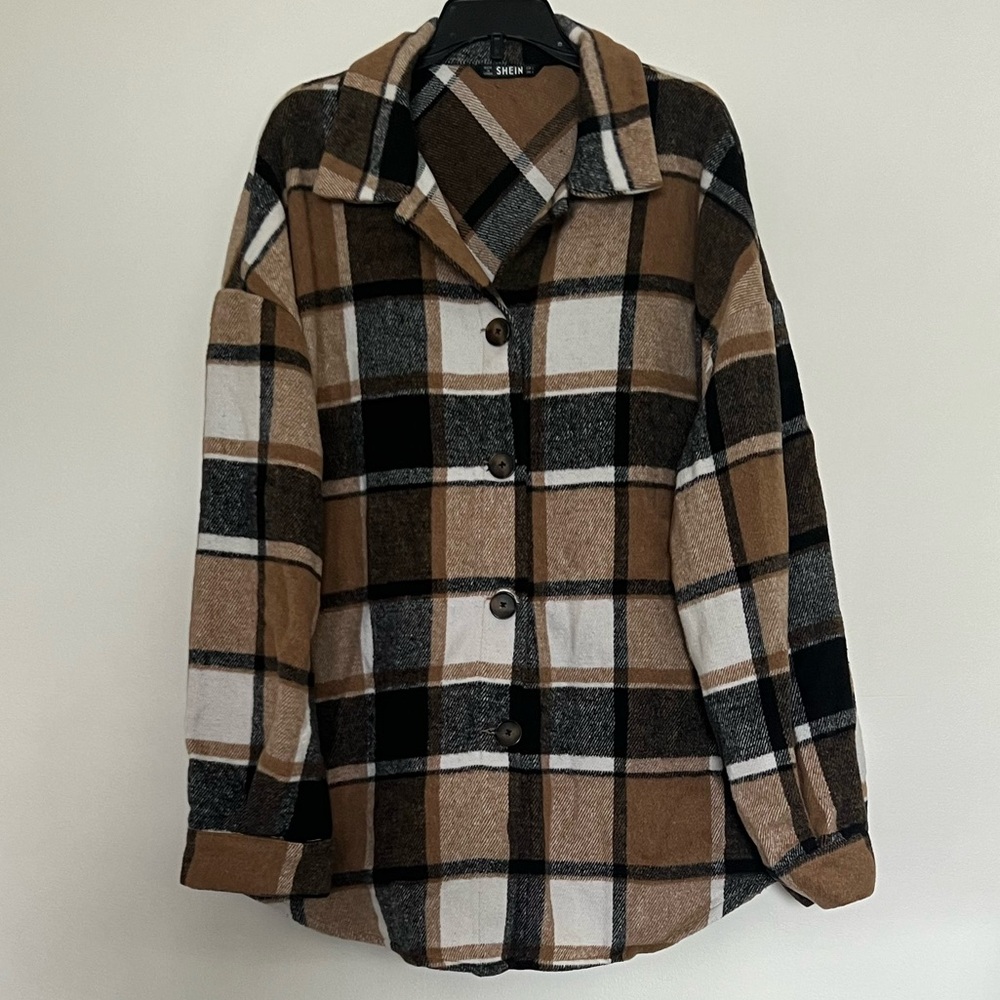 SHEIN collared plaid coat